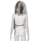 Hoodie fluffy self tie v neck backless top  | Festival Outfits Women
