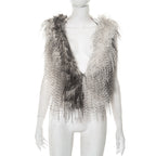 Hoodie fluffy self tie v neck backless top  | Festival Outfits Women