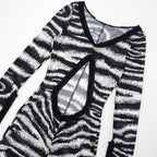 Zebra print hollow out slit ruffle cut out maxi dress  | Festival Outfits Women
