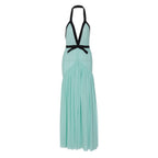 Halter ruched mesh deep V neck maxi dress  | Festival Outfits Women