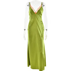 Satin lace hem v neck zip-up cami maxi dress  | Festival Outfits Women