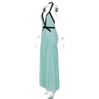 Halter ruched mesh deep V neck maxi dress  | Festival Outfits Women