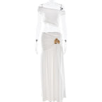 Ruched high slit irregular solid maxi skirt set  | Festival Outfits Women