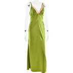 Satin lace hem v neck zip-up cami maxi dress  | Festival Outfits Women