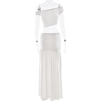Ruched high slit irregular solid maxi skirt set  | Festival Outfits Women