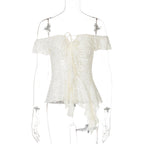 Off shoulder self tie irregular solid top  | Festival Outfits Women