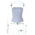 Droplet shaped applique zip-up corset tube top  | Festival Outfits Women