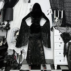 Hoodie long flared sleeve velvet maxi dress  | Festival Outfits Women