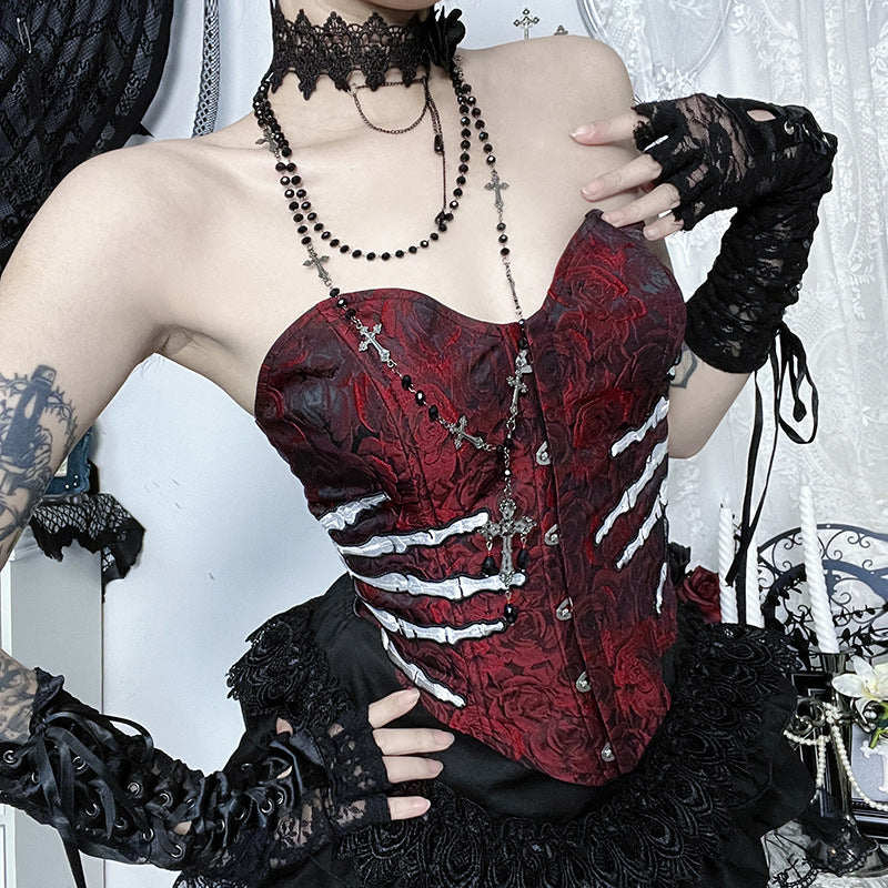 Skeleton hand pattern corset button top  | Festival Outfits Women