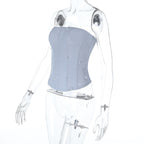 Droplet shaped applique zip-up corset tube top  | Festival Outfits Women