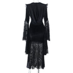 Hoodie long flared sleeve velvet maxi dress  | Festival Outfits Women