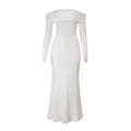 Off shoulder long sleeve textured ruched maxi dress  | Festival Outfits Women