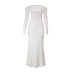 Off shoulder long sleeve textured ruched maxi dress  | Festival Outfits Women