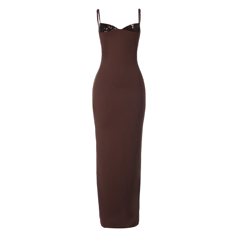 V neck backless solid cami maxi dress  | Festival Outfits Women
