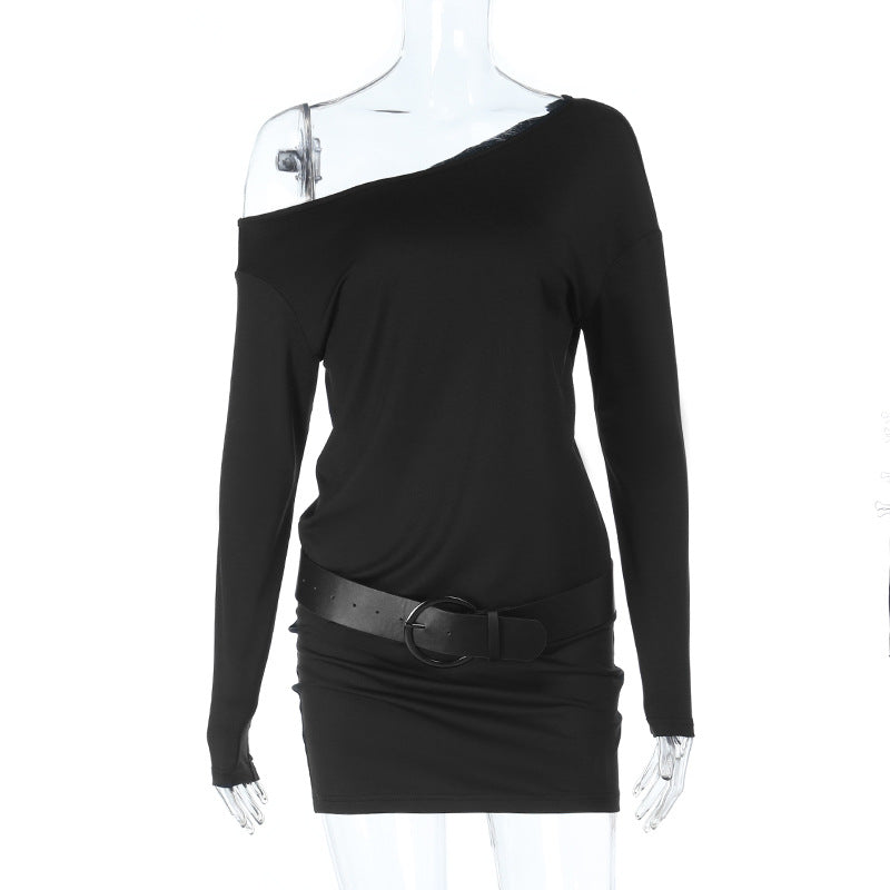 One shoulder long sleeve irregular mini dress  | Festival Outfits Women