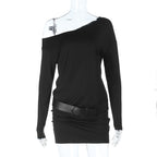 One shoulder long sleeve irregular mini dress  | Festival Outfits Women