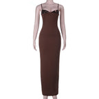 V neck backless solid cami maxi dress  | Festival Outfits Women