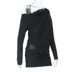 One shoulder long sleeve irregular mini dress  | Festival Outfits Women