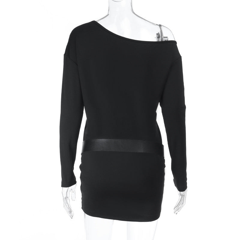 One shoulder long sleeve irregular mini dress  | Festival Outfits Women