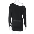 One shoulder long sleeve irregular mini dress  | Festival Outfits Women