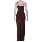 V neck backless solid cami maxi dress  | Festival Outfits Women