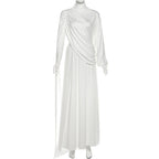High neck ruched solid maxi skirt set  | Festival Outfits Women