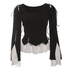 Long sleeve self tie ruffle top  | Festival Outfits Women