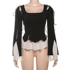 Long sleeve self tie ruffle top  | Festival Outfits Women