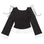 Long sleeve self tie ruffle top  | Festival Outfits Women