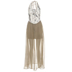Halter v neck backless print ruffle maxi dress  | Festival Outfits Women