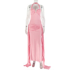 Halter ruched backless o ring maxi dress  | Festival Outfits Women