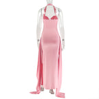 Halter ruched backless o ring maxi dress  | Festival Outfits Women