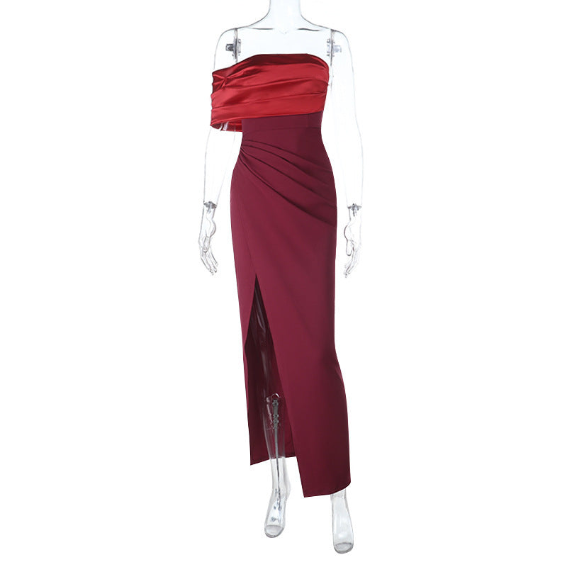 Irregular high slit pleated zip-up maxi dress  | Festival Outfits Women