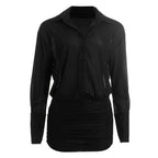Long sleeve turnover collar button chiffon mini dress  | Festival Outfits Women