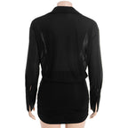 Long sleeve turnover collar button chiffon mini dress  | Festival Outfits Women