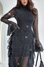 Black Ruffled Mermaid Maxi Dress