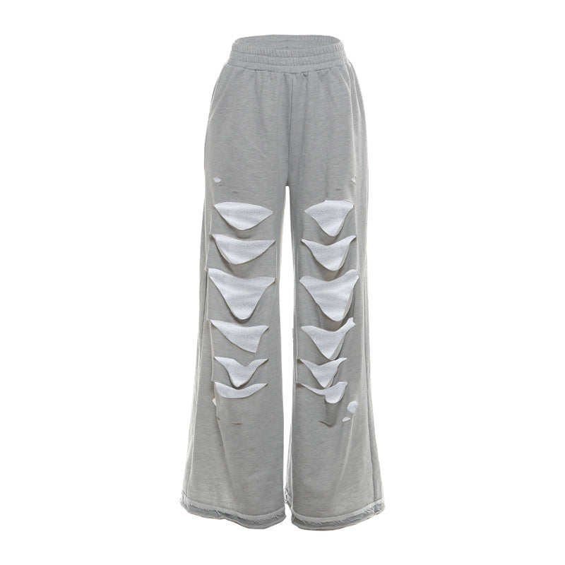 Ripped medium rise solid wide leg pant  | Festival Outfits Women