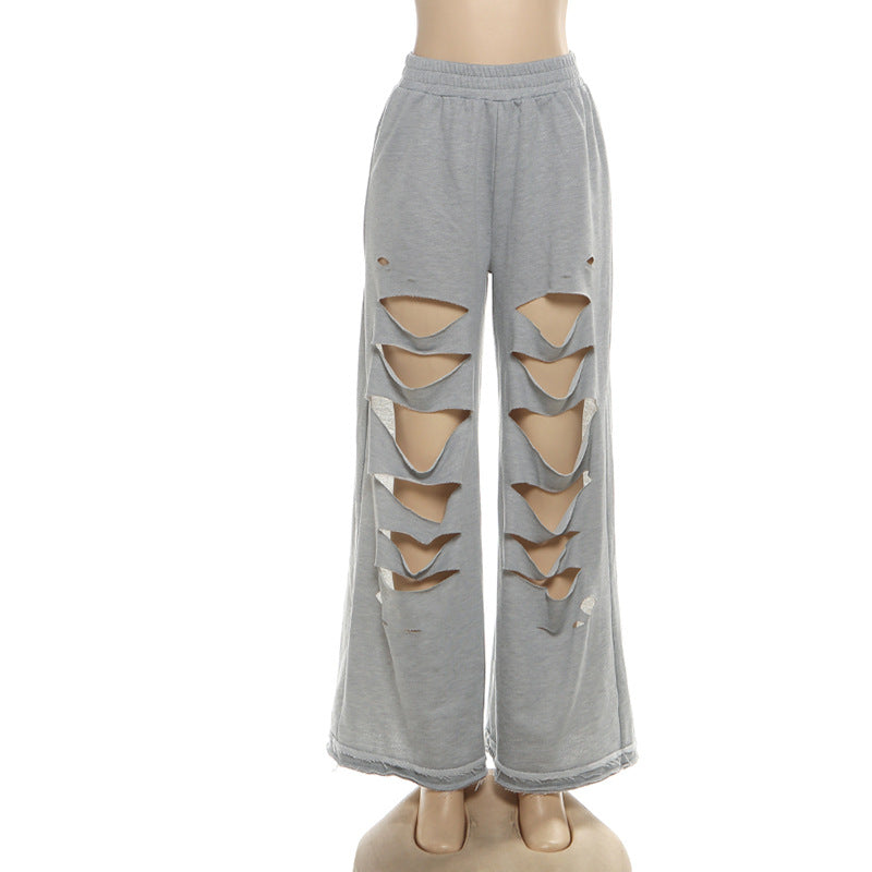 Ripped medium rise solid wide leg pant  | Festival Outfits Women