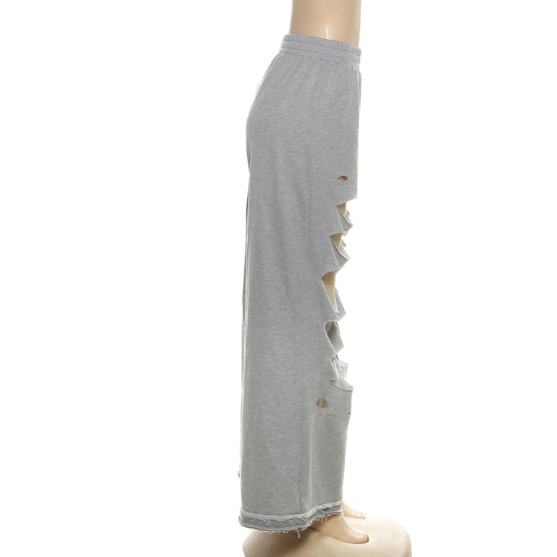 Ripped medium rise solid wide leg pant  | Festival Outfits Women