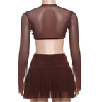 Crewneck long sleeve mesh ruched mini dress  | Festival Outfits Women