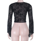 Long sleeve o ring self tie crop top  | Festival Outfits Women