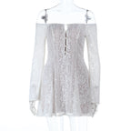 Off shoulder button hollow out cut out mini dress  | Festival Outfits Women