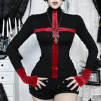 High neck cross pattern long sleeve top  | Festival Outfits Women