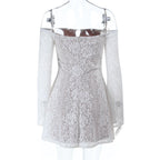 Off shoulder button hollow out cut out mini dress  | Festival Outfits Women