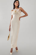 Zaretp White Ruffled Silk Midi Dress
