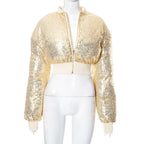 Glitter long sleeve zip-up coat top  | Festival Outfits Women