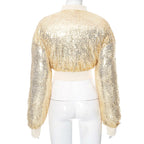 Glitter long sleeve zip-up coat top  | Festival Outfits Women
