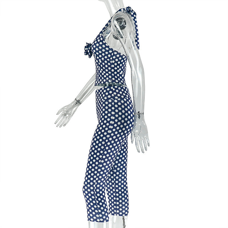 Halter flower applique polka dot pant set  | Festival Outfits Women
