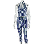 Halter flower applique polka dot pant set  | Festival Outfits Women