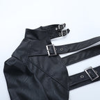 Long sleeve buckle PU leather top  | Festival Outfits Women
